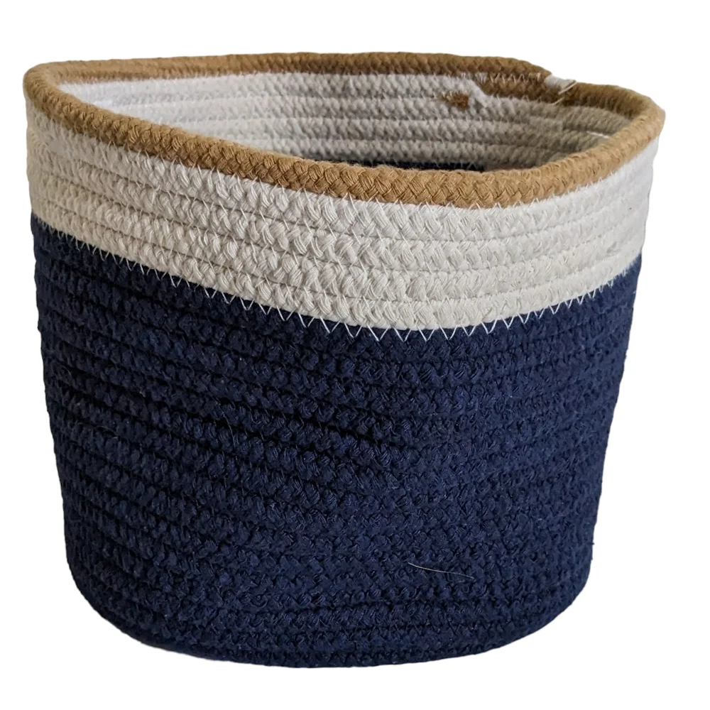 Soft Side Rope Basket In Navy and Cream
